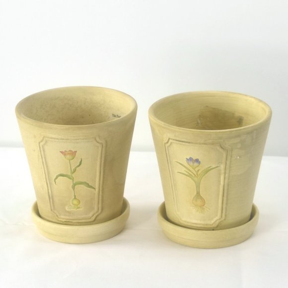 2 Lees Pottery Inc Iron Yellow Ceramic Flower Pot Planter Pre-owned - Picture 2 of 4